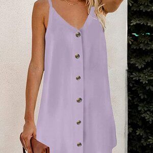 Summer Spaghetti Strap Button Down V Neck Sleeveless Casual Mini Dress